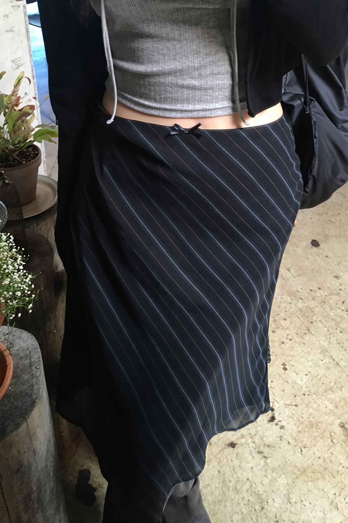 Striped Double-Mesh Skirt