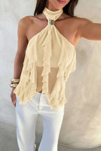 Solid Ruffle Halter Top