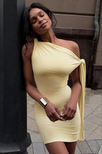 Asymmetric Tie-Strap Ruched Bodycon Mini Dress