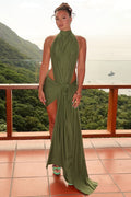 Halter-Tie Cutout-Back Bodycon Maxi Dress
