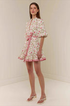 Linen Lace-Up Belted Beach Mini Dress