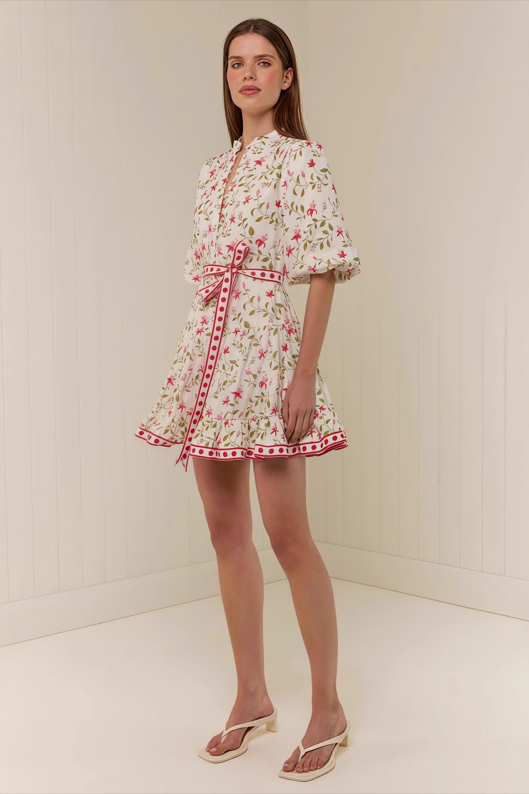 Linen Lace-Up Belted Beach Mini Dress