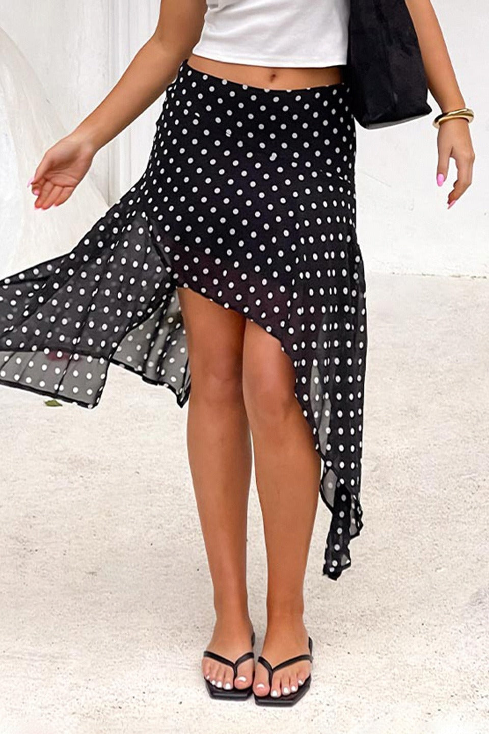 Polka Dot Wrap-Tie Midi Skirt