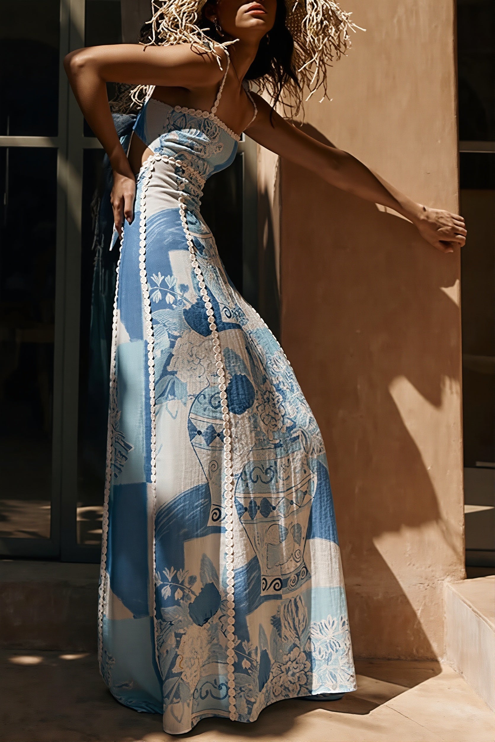 Printed Spaghetti-Strap Maxi Dress