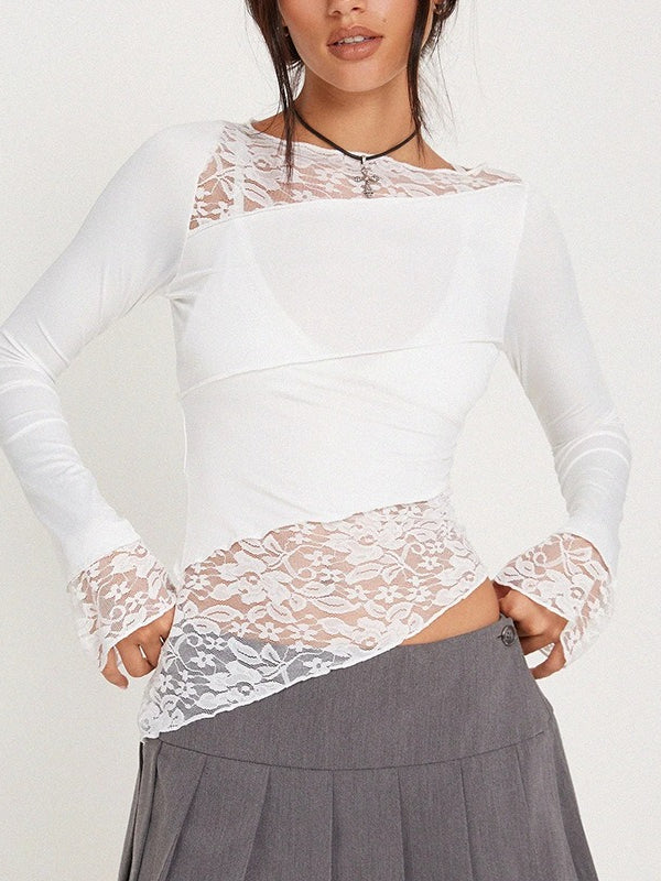 Floral-Detail Slim Long-Sleeve Top
