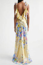 Floral Ruffle-Strap Backless Maxi Dress