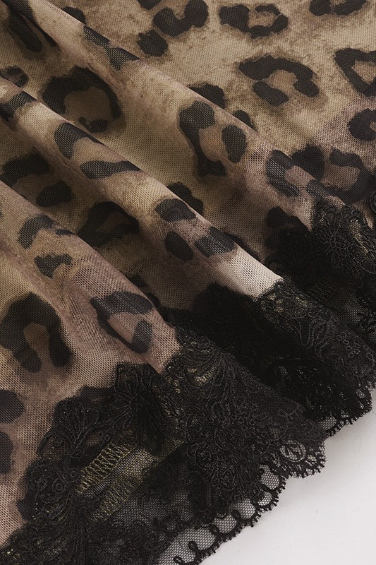 Leopard Lace-Mesh Low-Waist Skirt