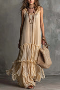 Flowy Pleated Boho Maxi Dress