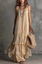 Flowy Pleated Boho Maxi Dress