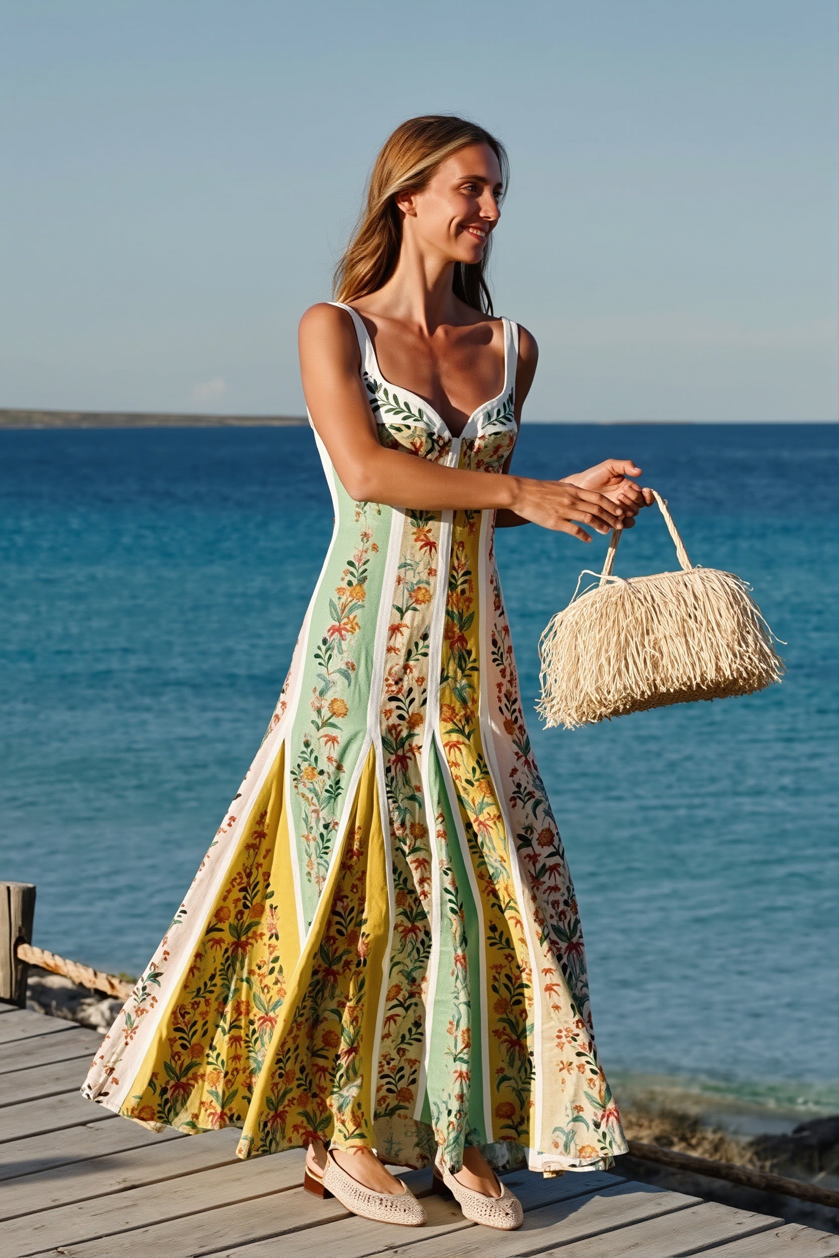 Floral Splice Swing Maxi Dress