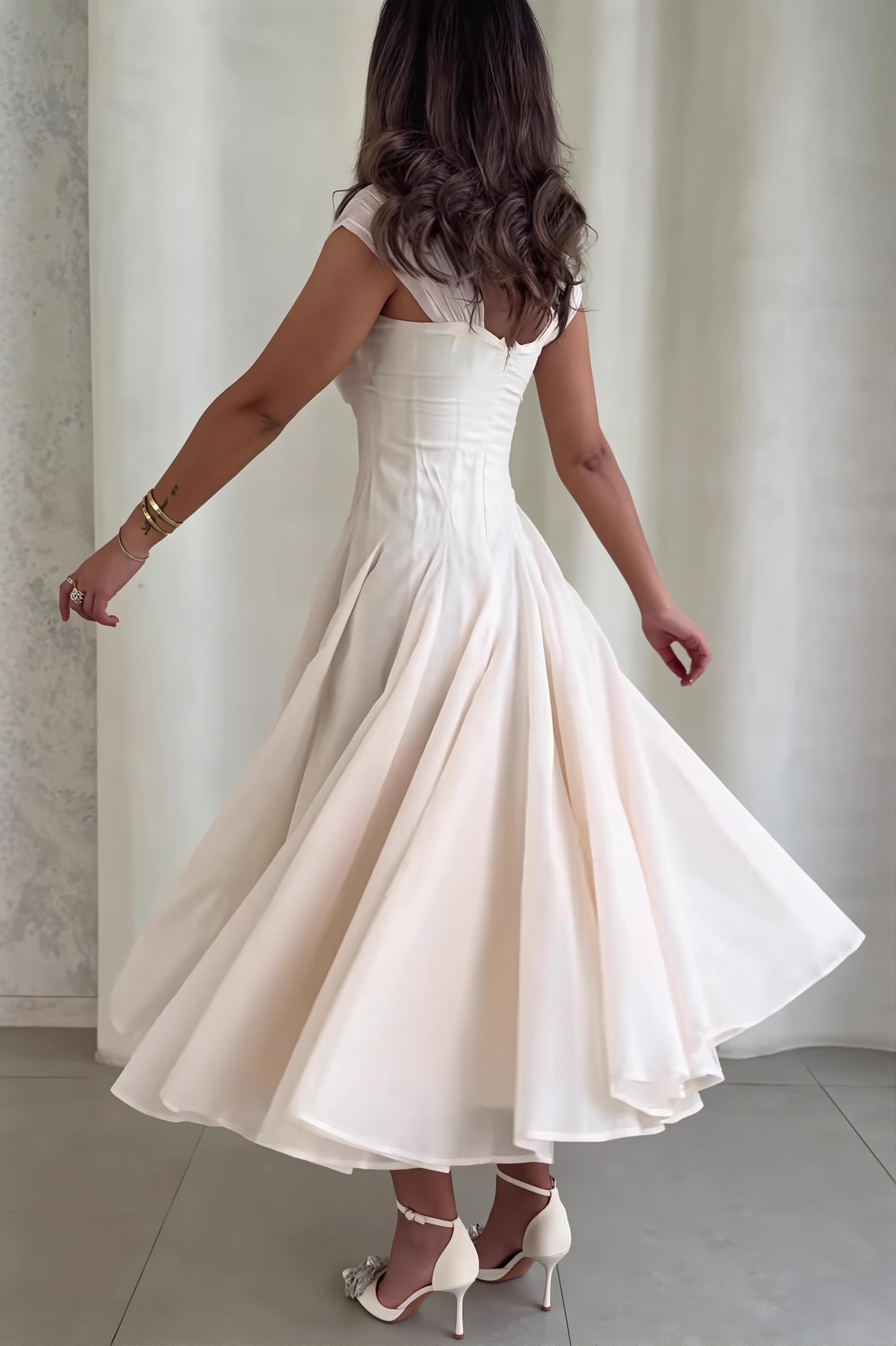 Square-Neck Waisted Swing Maxi Dress