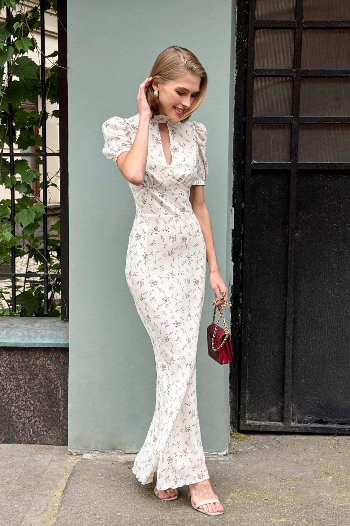 Floral Deep-V Bodycon Maxi Dress