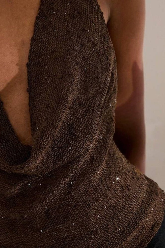 Glitter Draped Halter Top