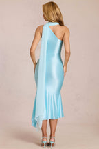 One-Shoulder Mesh-Satin Maxi Dress