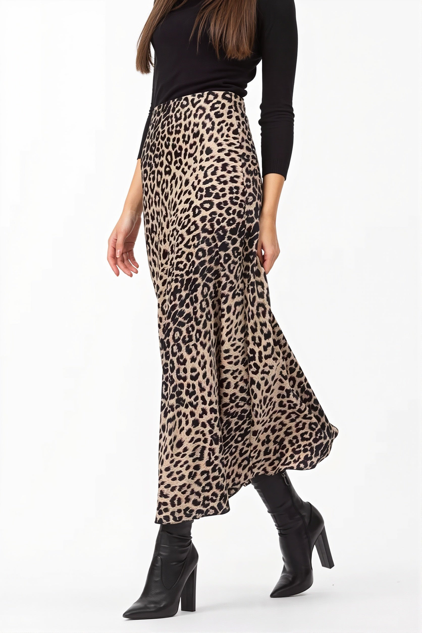 Satin Leopard Maxi Skirt