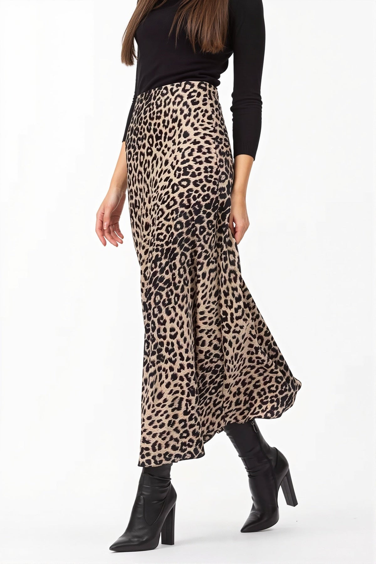 Satin Leopard Maxi Skirt
