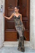Lace Color-Block Maxi Dress