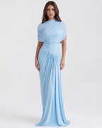 Camilla Blue Draped Shawl Maxi Dress