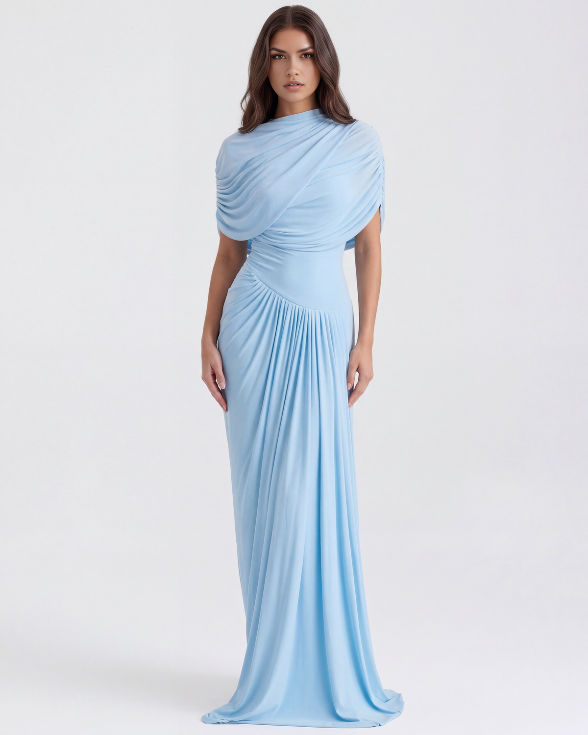 Camilla Blue Draped Shawl Maxi Dress