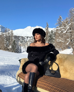 Bella Black Faux-Fur Off-Shoulder Mini Dress