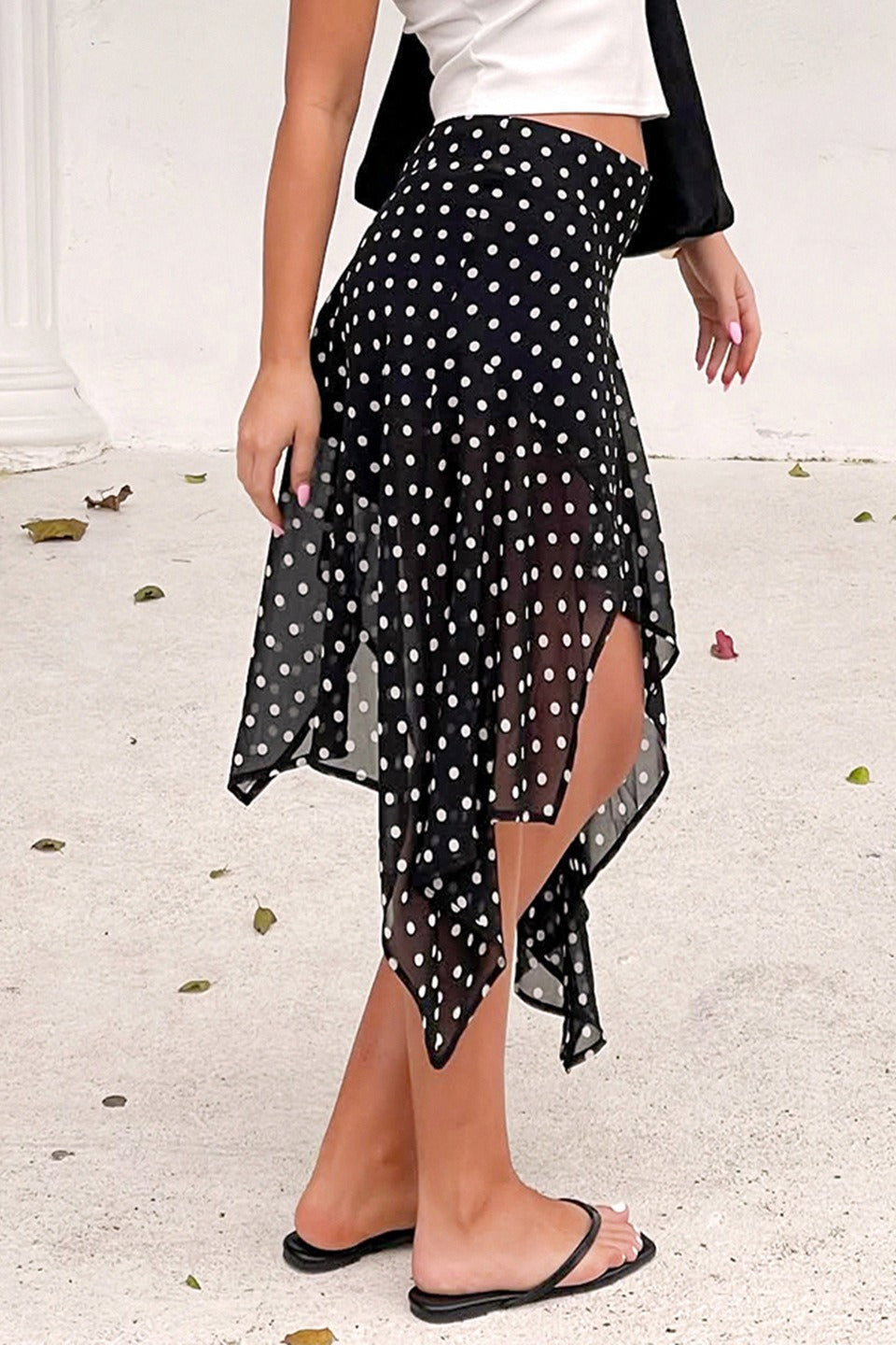 Polka Dot Wrap-Tie Midi Skirt