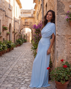 Camilla Blue Draped Shawl Maxi Dress