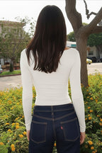 Lace-Patchwork Slim Long-Sleeve Top