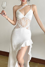 Lace-Patch Sheer Mini Dress
