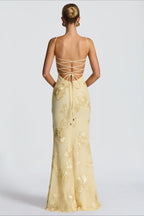 3D-Applique Tie-Back Prom Dress