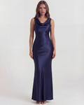 Sapphire Satin Cowl-Neck Maxi Dress