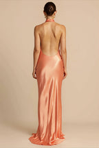 Satin Halter Backless Maxi Dress