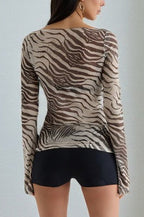 Zebra Mesh Sheer Blouse