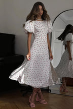 Floral Puff-Sleeve Split Maxi Dress