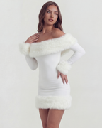Bella Faux-Fur Off-Shoulder Mini Dress