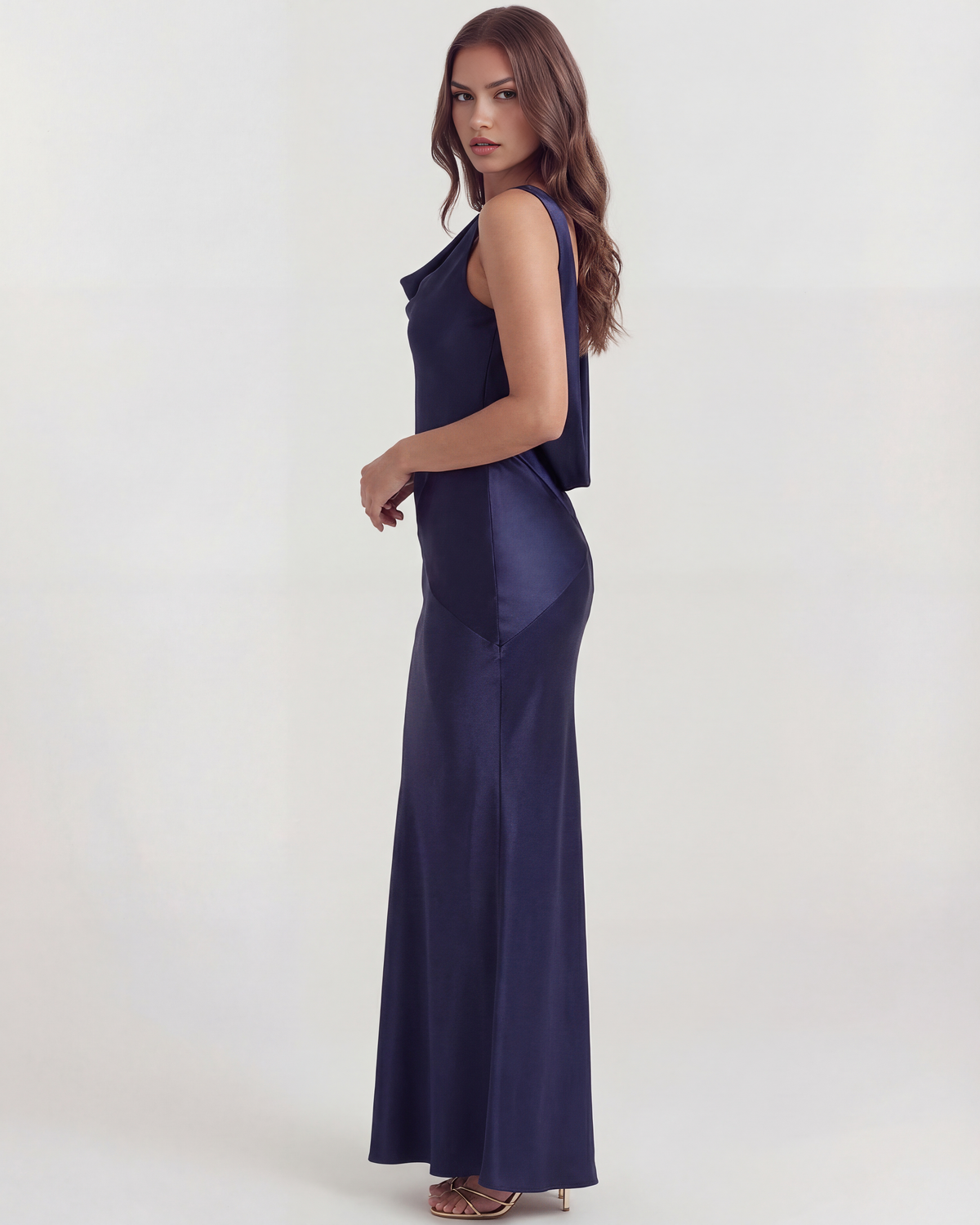 Sapphire Satin Cowl-Neck Maxi Dress