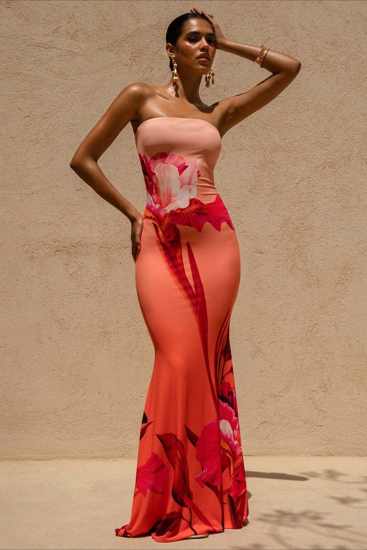 Floral Bandeau Mermaid Maxi Dress