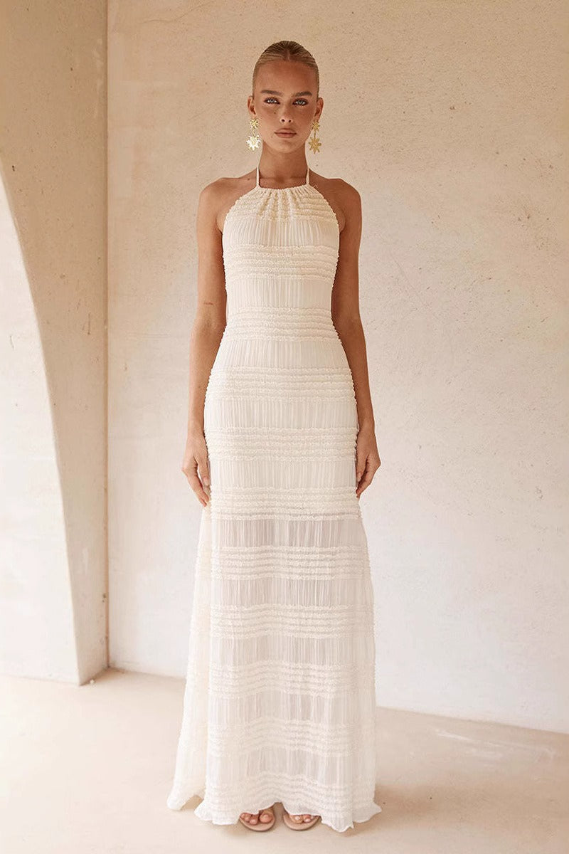 Chiffon Ruched Waist-Tie Maxi Dress