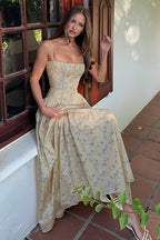 Vintage-Floral Cami Slim Maxi Dress