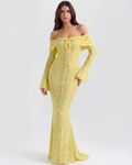 Alessandra Yellow Floral Lace Off-Shoulder Maxi Dress