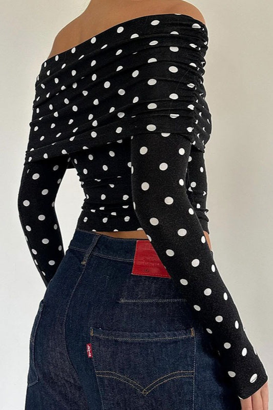 Polka Dot Off-Shoulder Crop Top