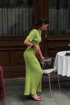 Knitted Round-Neck Short-Sleeve Bodycon Maxi Dress