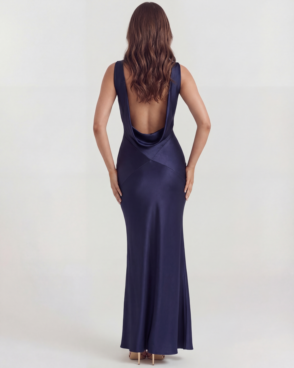 Sapphire Satin Cowl-Neck Maxi Dress