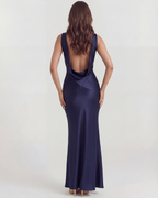 Sapphire Satin Cowl-Neck Maxi Dress