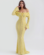 Alessandra Yellow Floral Lace Off-Shoulder Maxi Dress