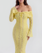 Alessandra Yellow Floral Lace Off-Shoulder Maxi Dress