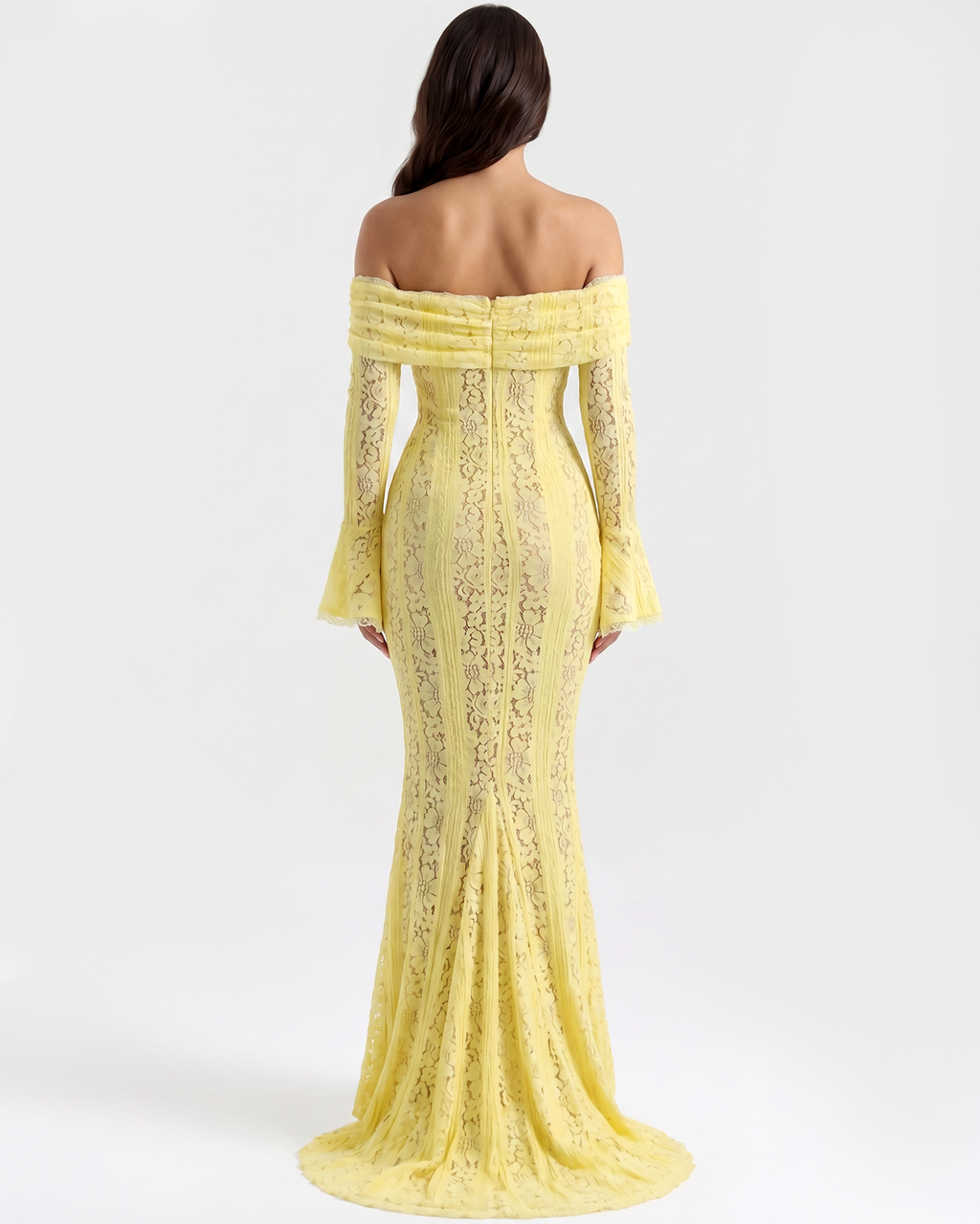 Alessandra Yellow Floral Lace Off-Shoulder Maxi Dress