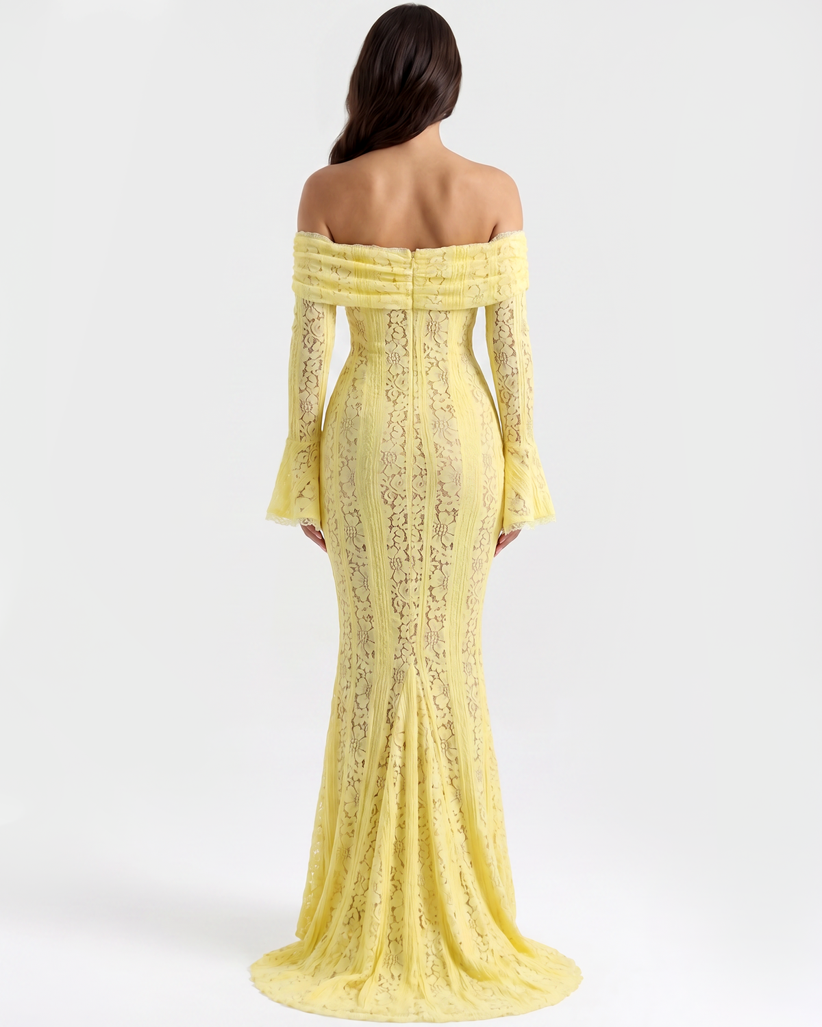 Alessandra Yellow Floral Lace Off-Shoulder Maxi Dress