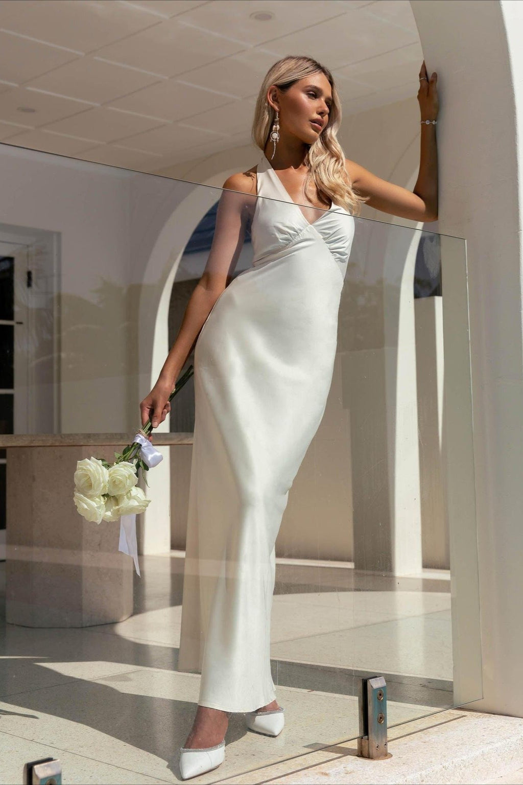 Solid V-Neck Slim Maxi Dress