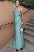 Draped-Neck Backless Prom Dress