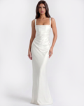Adrienne White Satin Square-Neck Maxi Dress